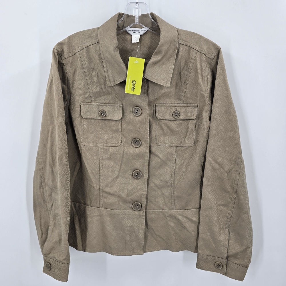 NWT Christopher & Banks Jacket Womens Petite Large Brown Geometric New